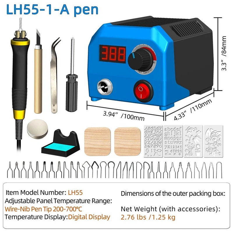 Wood Burning Set Wood Burning Tool, Digitally Adjustable Temperature Wood Burner Kit Wood Burner Tool Kit US Plug