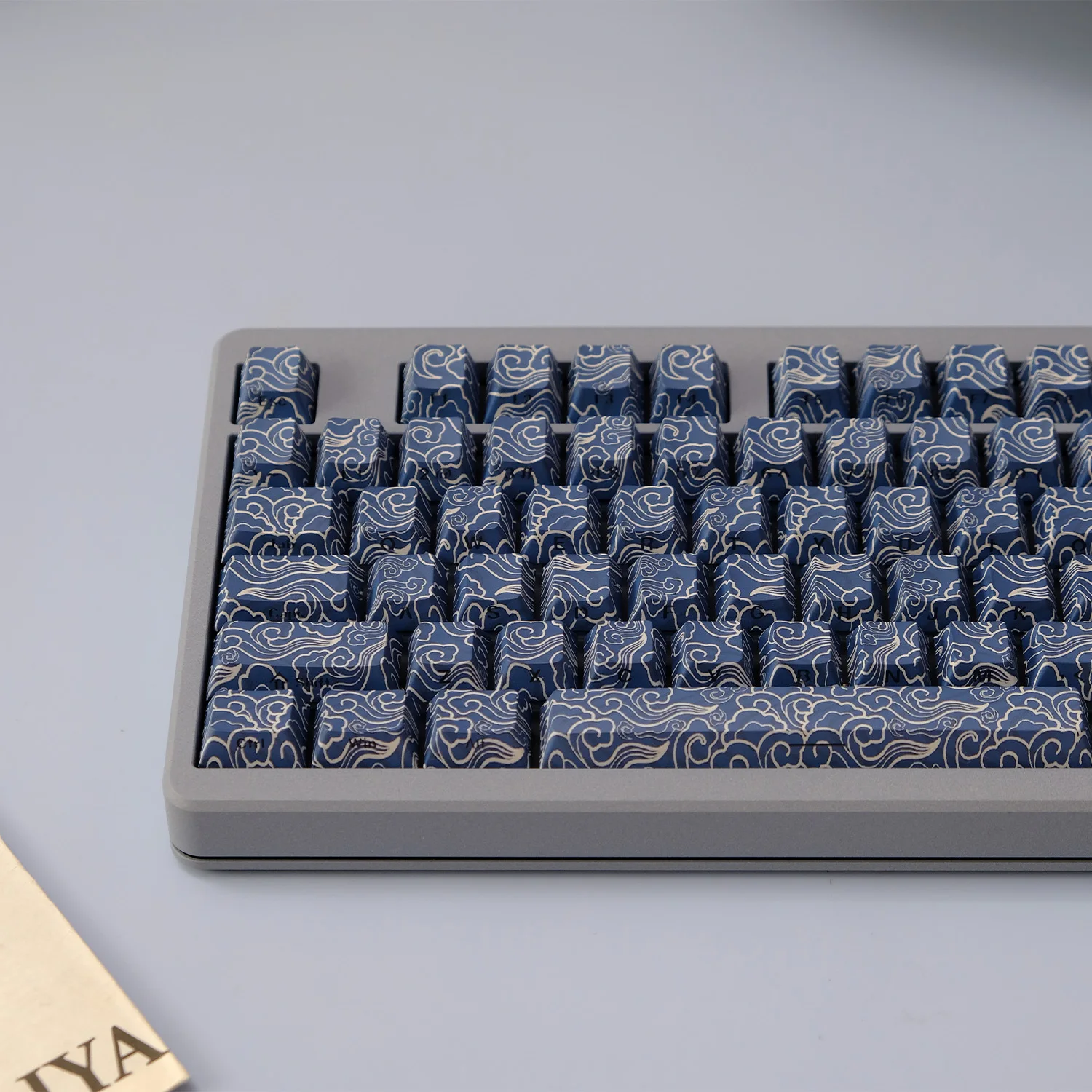 135 Keys Blue Waves Theme PBT Double Shot Keycaps Side Print Shine Through Cherry Profile Keycap for ISO Mechanical Keyboard Cap