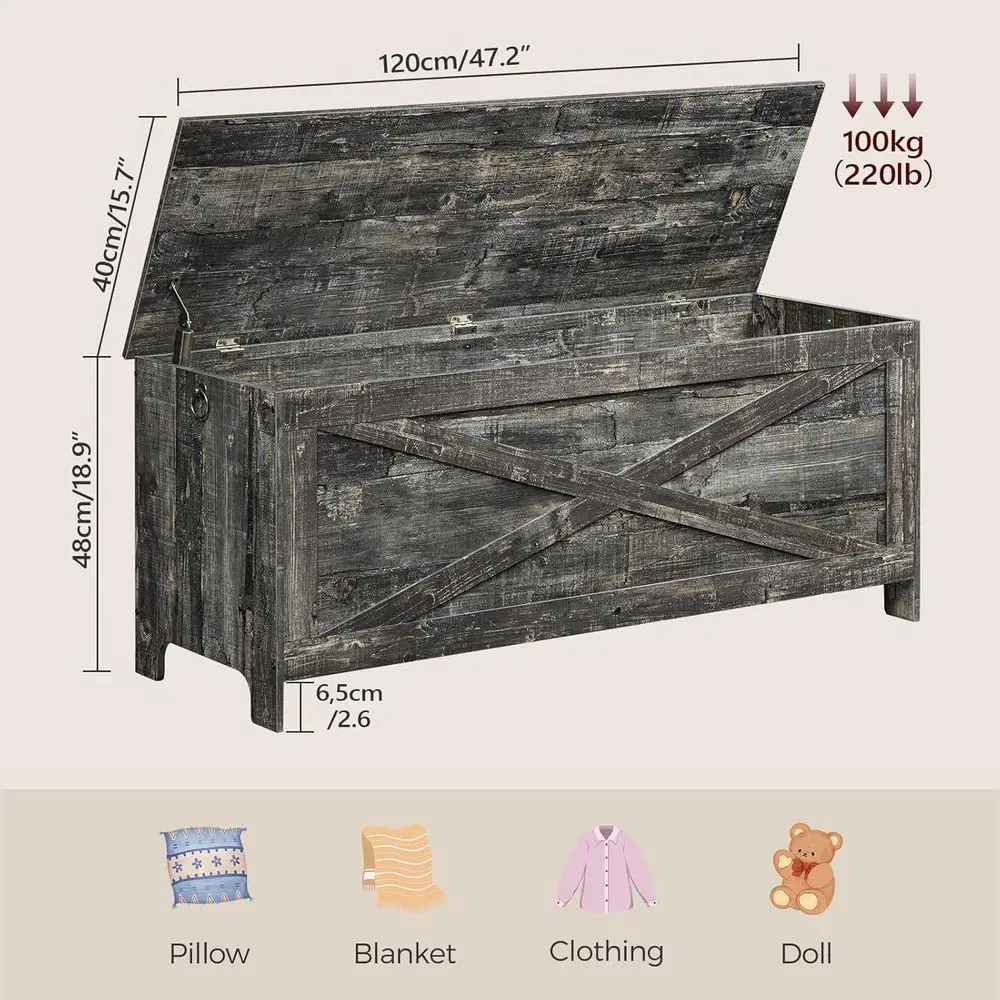 صندوق تخزين على الطراز الخشبي باللون الرمادي العتيق، صندوق ألعاب متين للمدخل مع مفصلات أمان، أثاث غرفة المعيشة وغرفة النوم، 47
