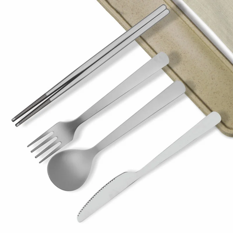 Simple Pure Titanium Fork Spoon Outdoor Tourism Silver Titanium Tableware Camping Elegant High-end Forks Spoon