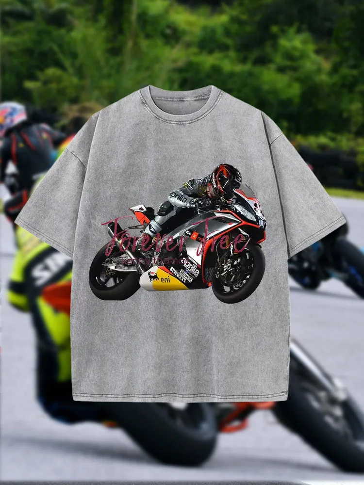

Short Sleeve Men's 2025 Fashion Brand Fashion American Motorcycle Racing Circuit Round Heavy Loose Fashion Printed T-Shirt Men