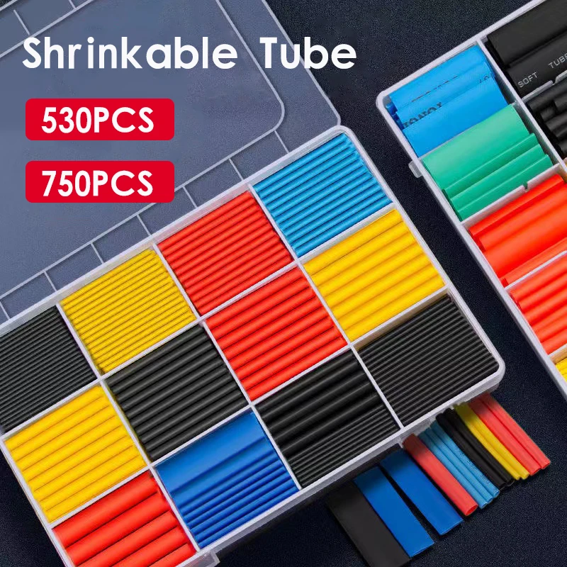 530pcs 750pcs Heat Shrinkable Tube Insulated Wiring Wire Repair Assortment Electronic Polyolefin Electrical Wire Wiring Sleeve