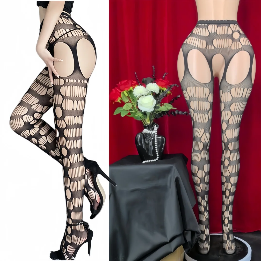 Women Sexy Lingerie Stockings Garter Belt Stripe Elastic Stockings Black Fishnet Stocking Thigh Sheer Tights Gothic Pantyhose