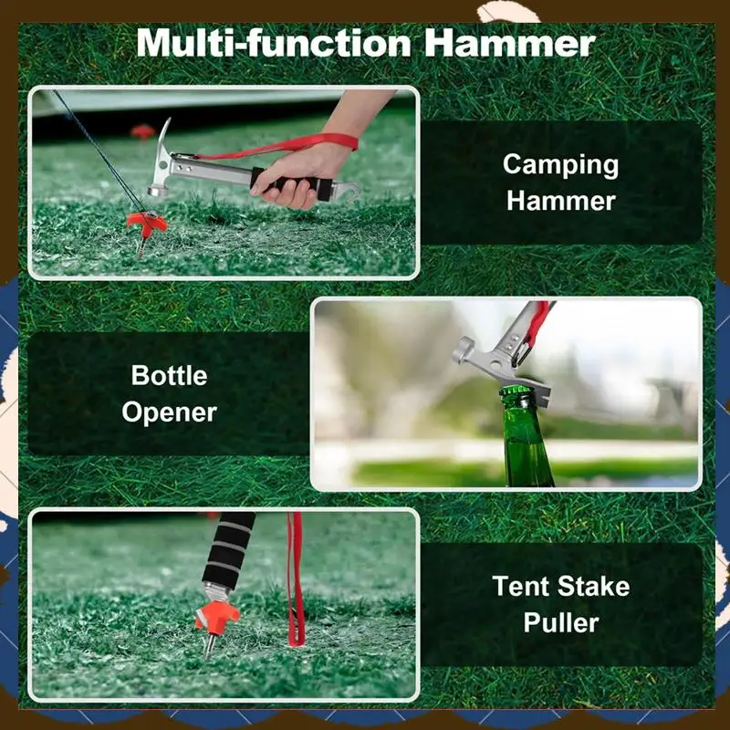 

Camping Hammer Aluminum, 3-In-1 Functional Tent Stake Hammer With Puller, Light Weight Mallet For Camping, Hiking-[A53I]