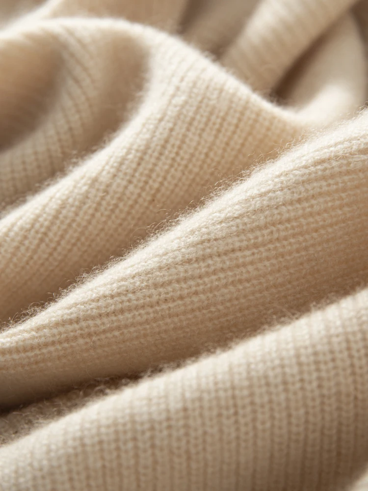 Damski sweter z kapturem ze 100% kaszmiru, jesienno-zimowy, jednolity kolor, kobieca, elegancki, gruby, miękki, ciepły, dzianinowy.