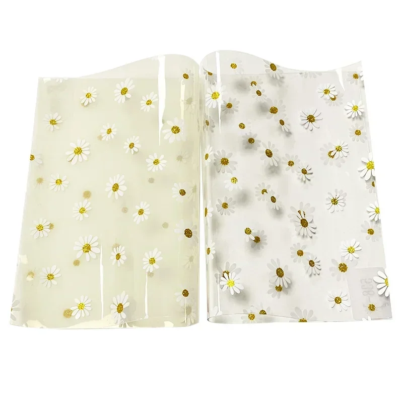 Daisy Pattern Colorful Transparent PVC Faux Leather Vinyl Fabric Roll For DIY Sewing Bag Table Cloth Hair Clip Bow Accessories