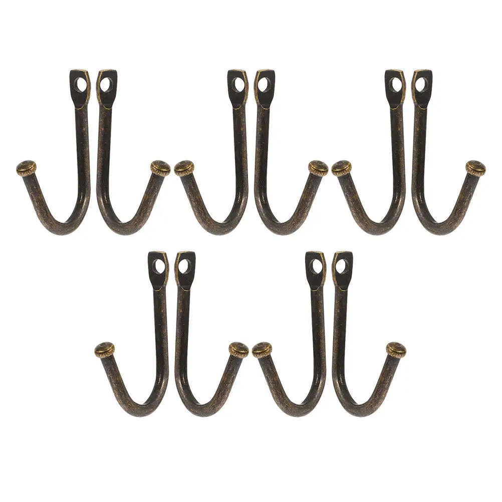 10Pcs Strong Metal Wall Hooks Vintage Style Bronze Finish Rustic Decorative Hooks for Hanging Coats Hats Keys Tools Garden