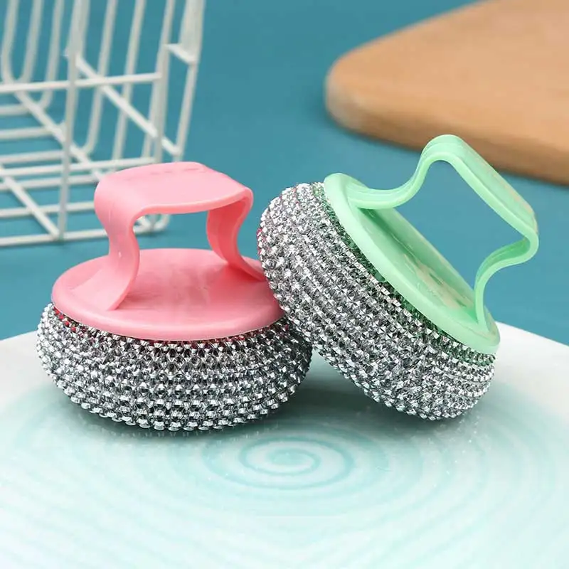 Cleaning Ball Brush Detachable Stainless Steel Cleaning Brush Pot, Dish & Dish Brush Kitchen Cleaning Tools Random Colour view 2