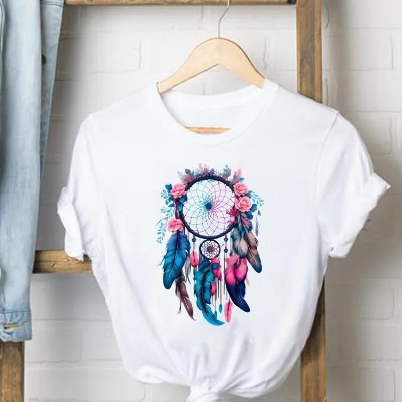 Europe and The United States Cute Fashion Flower Print Top Short-sleeved Round Neck T-shirt Graphic T Shirts  Tops  Aesthetic