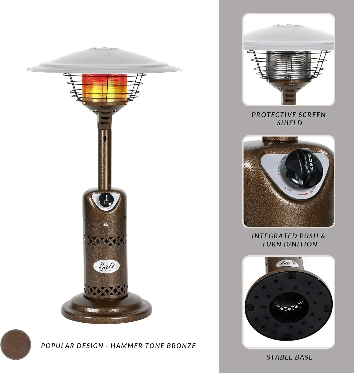 BALI OUTDOORS Portable Patio Heater, Outdoor Propane Table Top Heater, Bronze