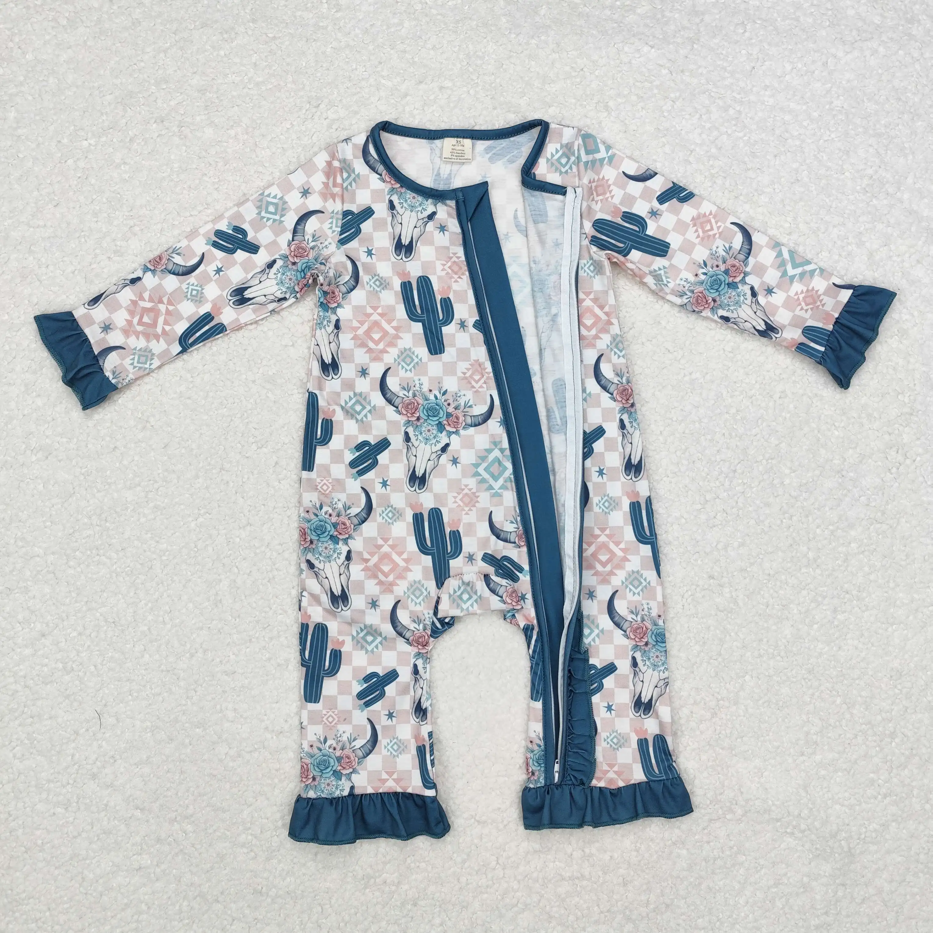 Wholesale Kids Newborn Long Sleeves Western Bodysuit Children Toddler One-piece Romper RTS Baby Girl Boots Bubbles Clothing