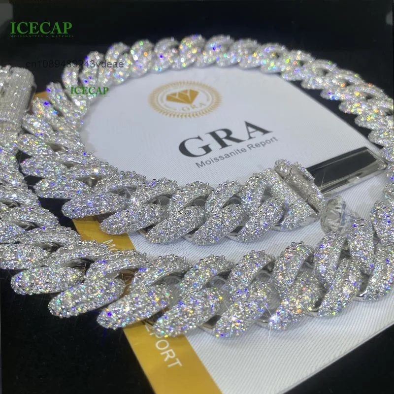 

925 Sterling Silver 20mm Iced Out Cuban Link Chain Hiphop Men Iced Out Cuban Link Chain Full Diamond Moissanite Necklace Chain