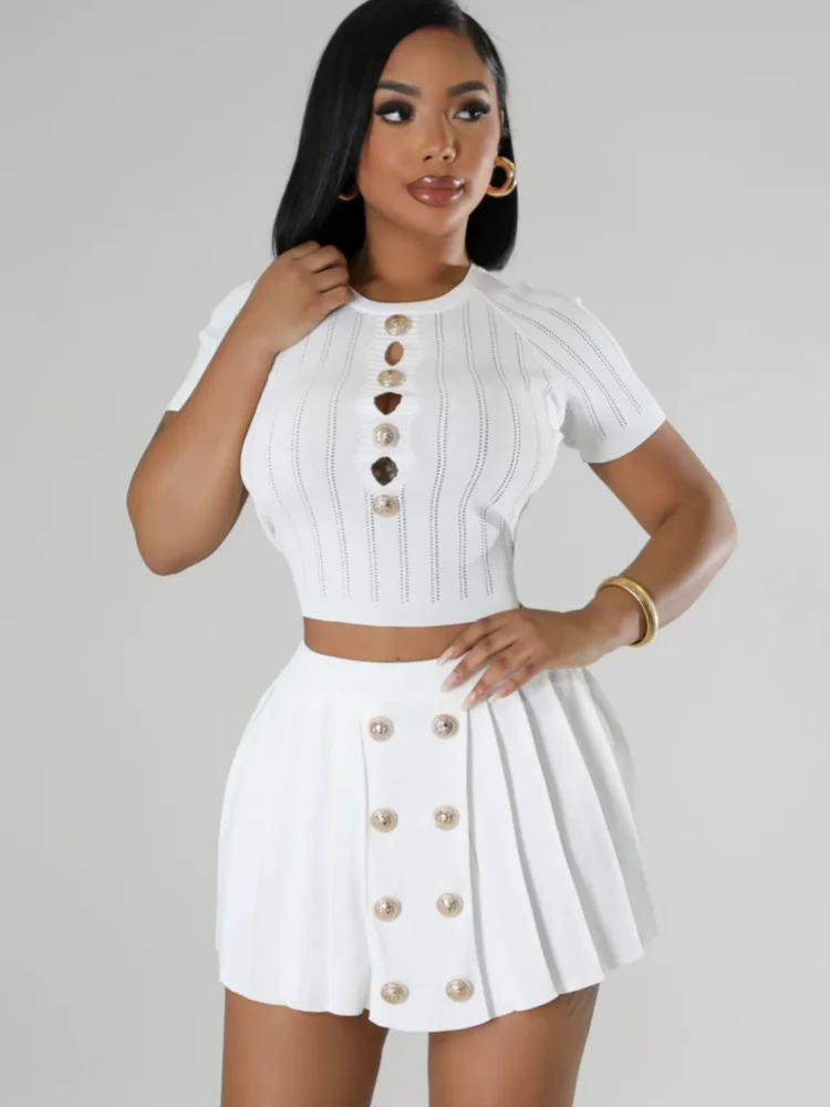 

Sister Star 2025 Fashion Women's Knit Stretch Athletic Casual Dress Stereoscopic Cutout Design Sweater Short Set