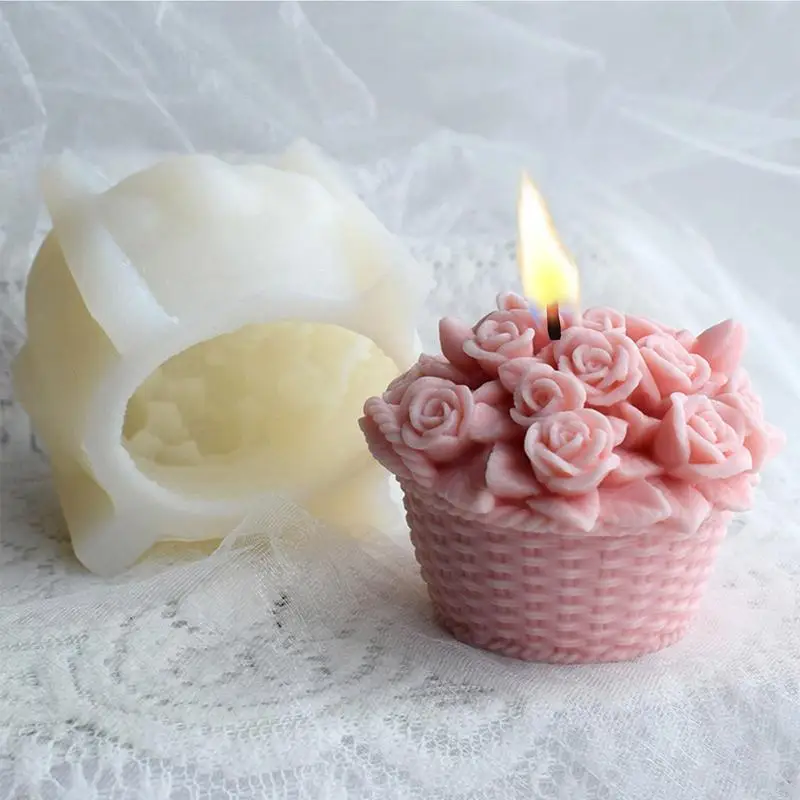 Floral Basket Silicone Mold Lovely Flower Basket Mold For Candle Making Home Decor Clay Casting Craft Decorating Crafts Reusable