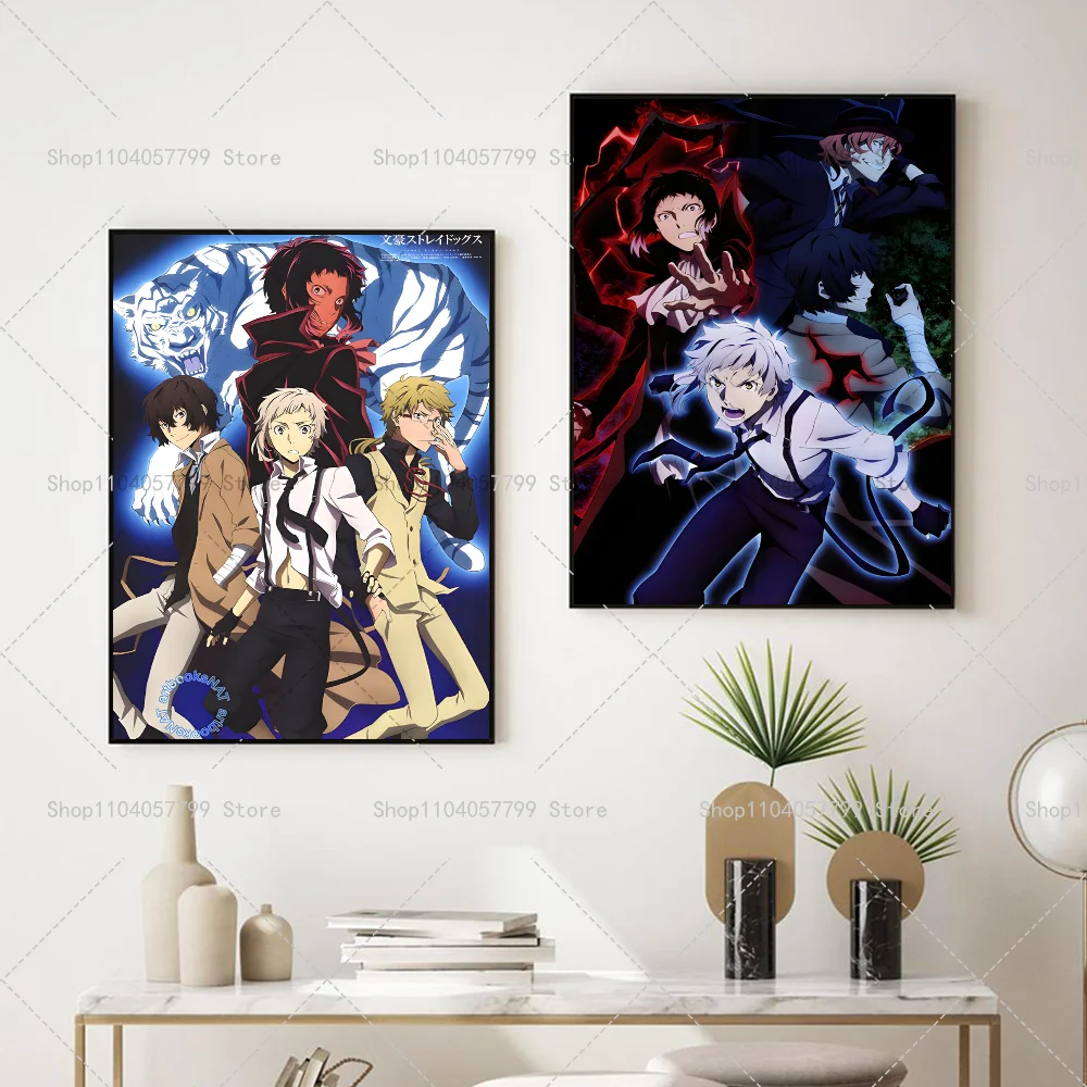 1PC Classic Japan Anime Bungou Stray Dogs Poster Self-adhesive Art Waterproof Paper Sticker Coffee House Bar Room Wall Decor