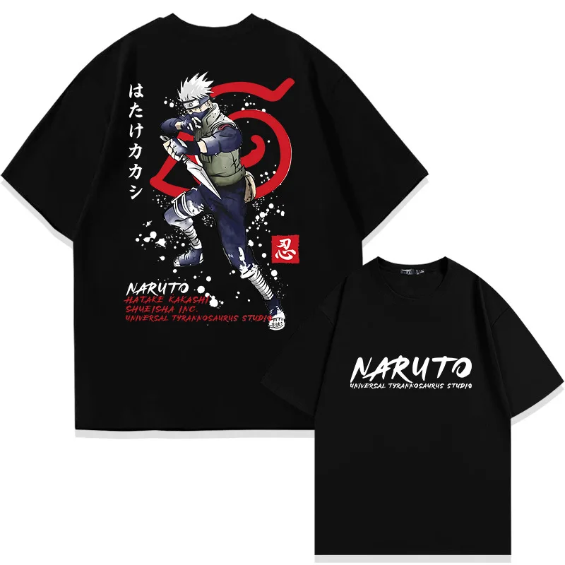 Children's T-shirt Summer Japanese Anime Kasi Naruto Pure Cotton Double Sided Printed Parent Child Casual Loose T-shirt