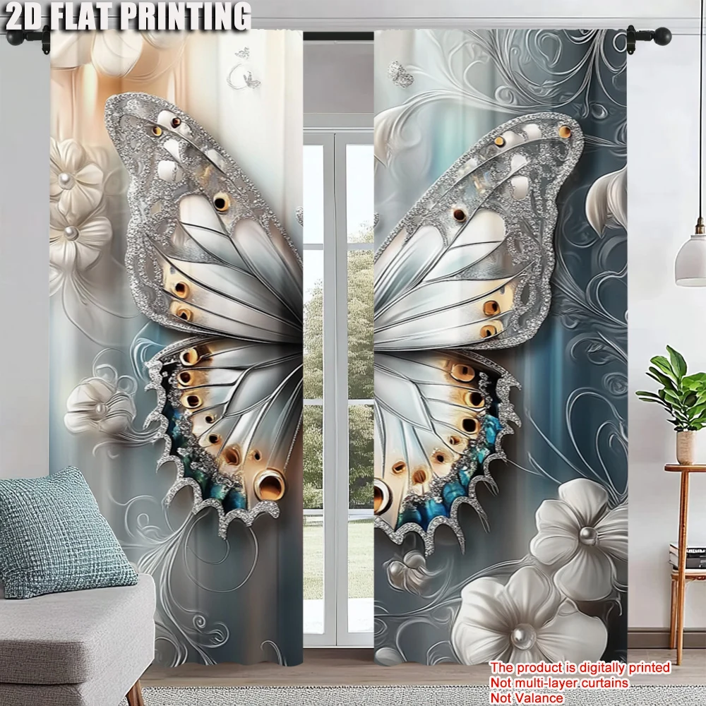 

2pc, Window Curtains butterfly print1 Light Filter summer party decorations for Multipurpose Event Decoration