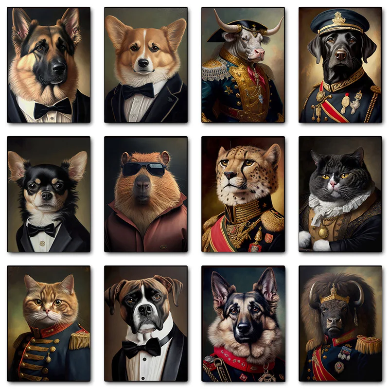 1pc frameless Portrait Beagle Tuxedo Labrador In Military Uniform Poster Print Wall Art Pictures Canvas Painting Living Room Hom