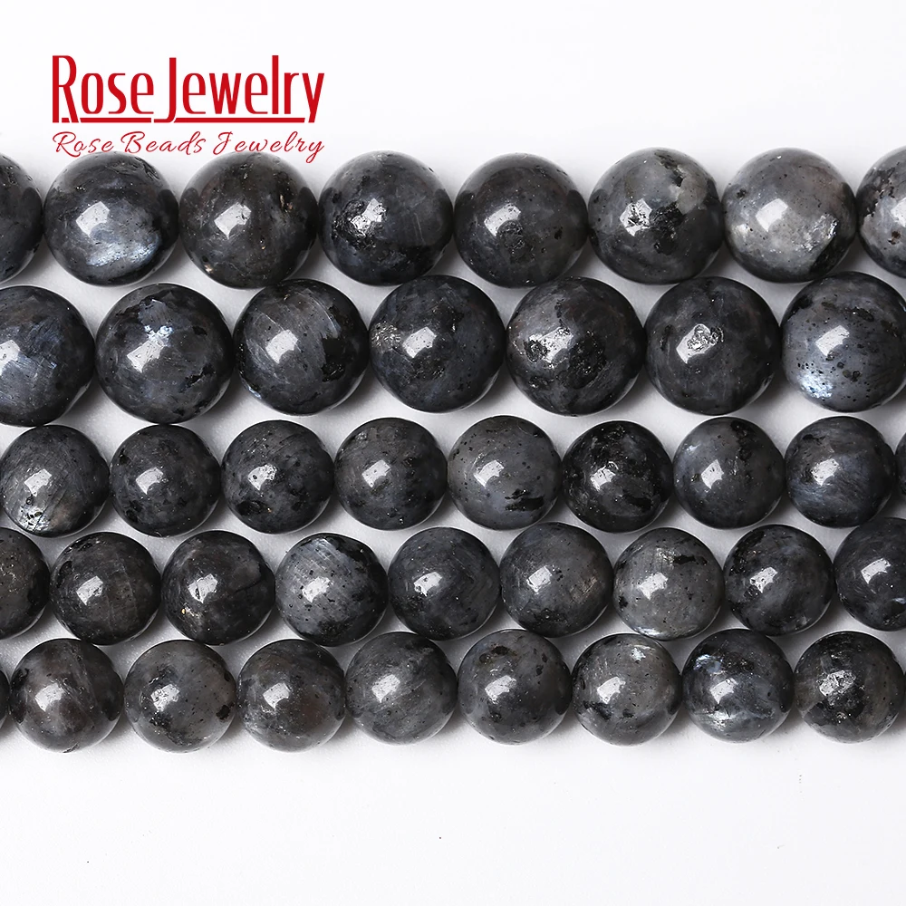 Wholesale Natural Stone Black Larvikite Labradorite Round Loose Beads 15