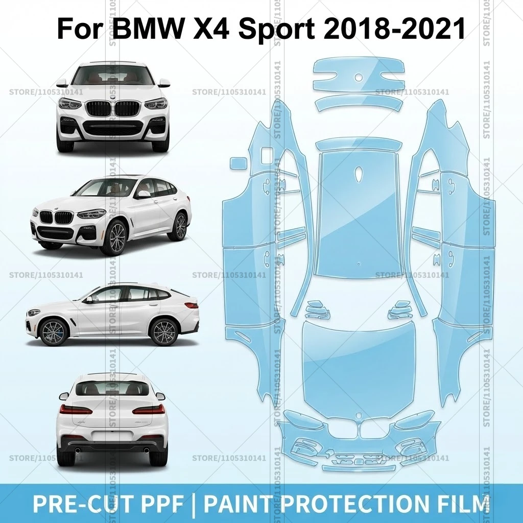 

Предварительно нарезанная защитная пленка PPF, прозрачная автомобильная пленка, профессиональная пленка для полной защиты автомобиля, для BMW X4 Sport 2018-2021