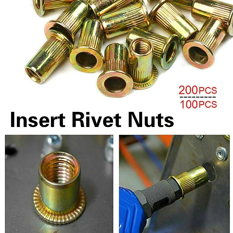 RivetCarbonSteel Nut Tool Kit Mixed Zinc Steel Insert Nut Thread M3-M12 High Strength Metric Color Zinc Blind Rivet Nut Straight