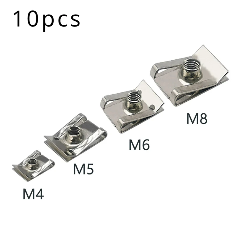 

10pcs Stainless Steel U Type Clips with Thread M6 M5 M4 M8 8mm 5mm 6mm 4mm Reed Nuts for Car Motorcycle Scooter ATV Moped