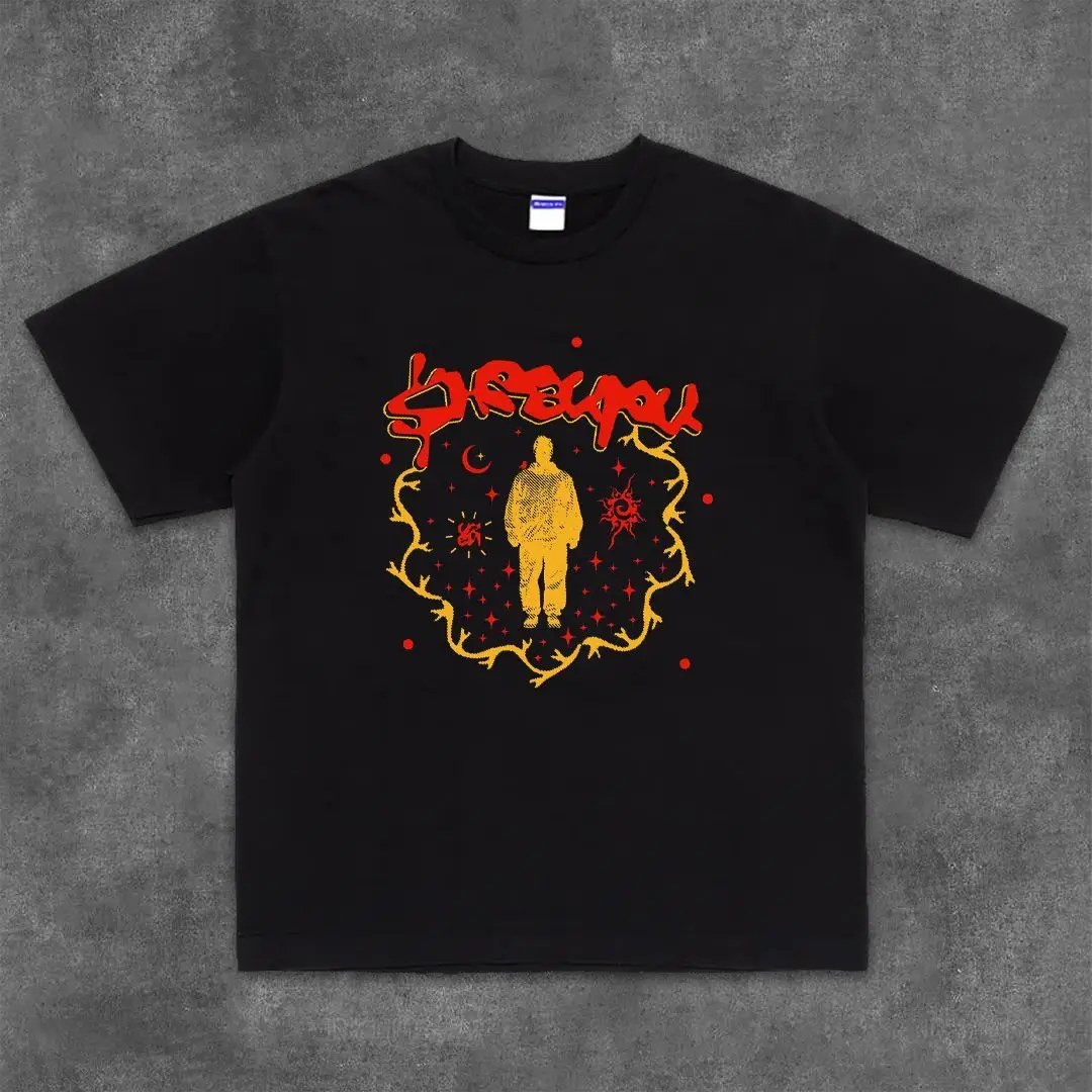 

Short Sleeve T-Shirt American Street Wind Rock Band Cotton Printing Loose Crew Neck