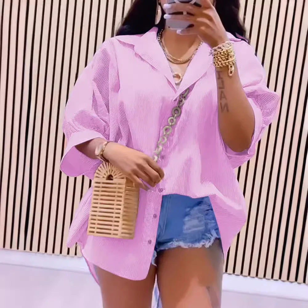 2025 новые модные летние женские свободные повседневные рубашки с отложным воротником и длинными рукавами, модные полосатые рубашки Webbings женские