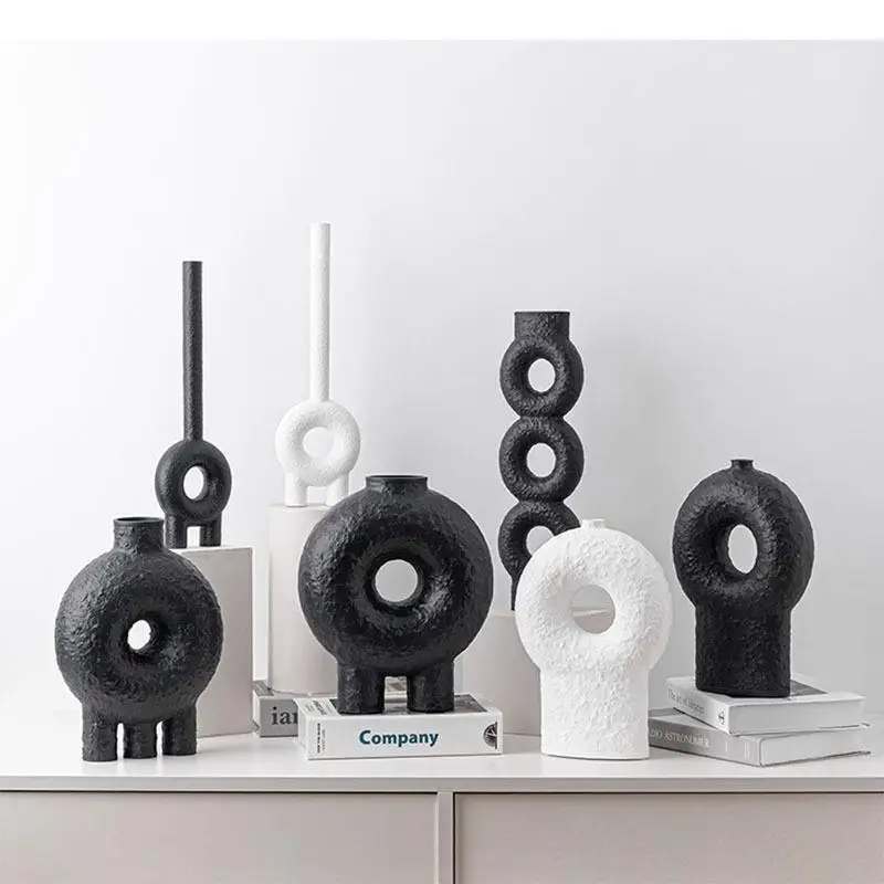 Geometric Decor Ceramic Vase Round Flower Arrangement Living Room Decoration Simplicity Tabletop Vases Home Modern