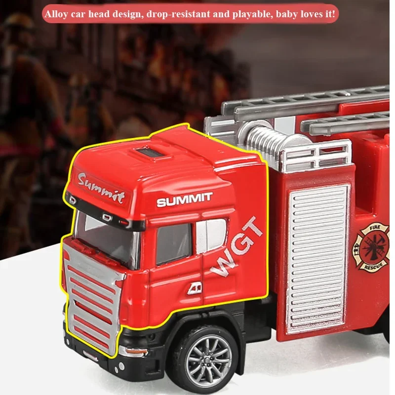 Alloy Fire Truck 1/64 Diecast Fire Ladder Rescue Truck Model Alloy Vehicle Collection Toys for Boys Children\'s Model Gift