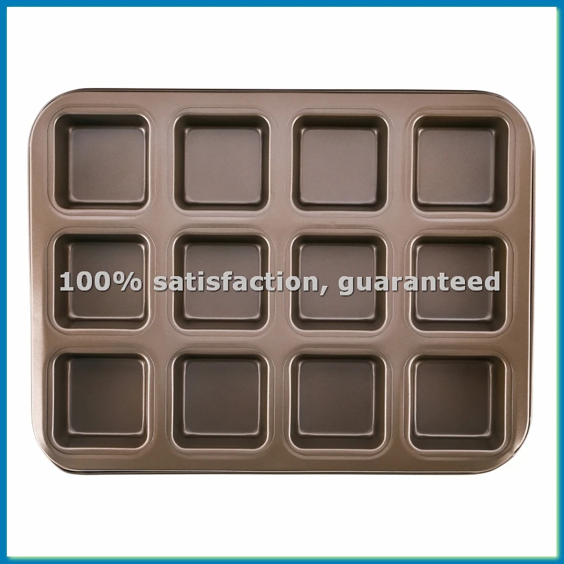 

12 Cups Square Mini Bread Burger Muffin Cupcake Mold for Household Non-Stick Baking Pan Oven Trays Pastry Tool(Gold)-ABRM