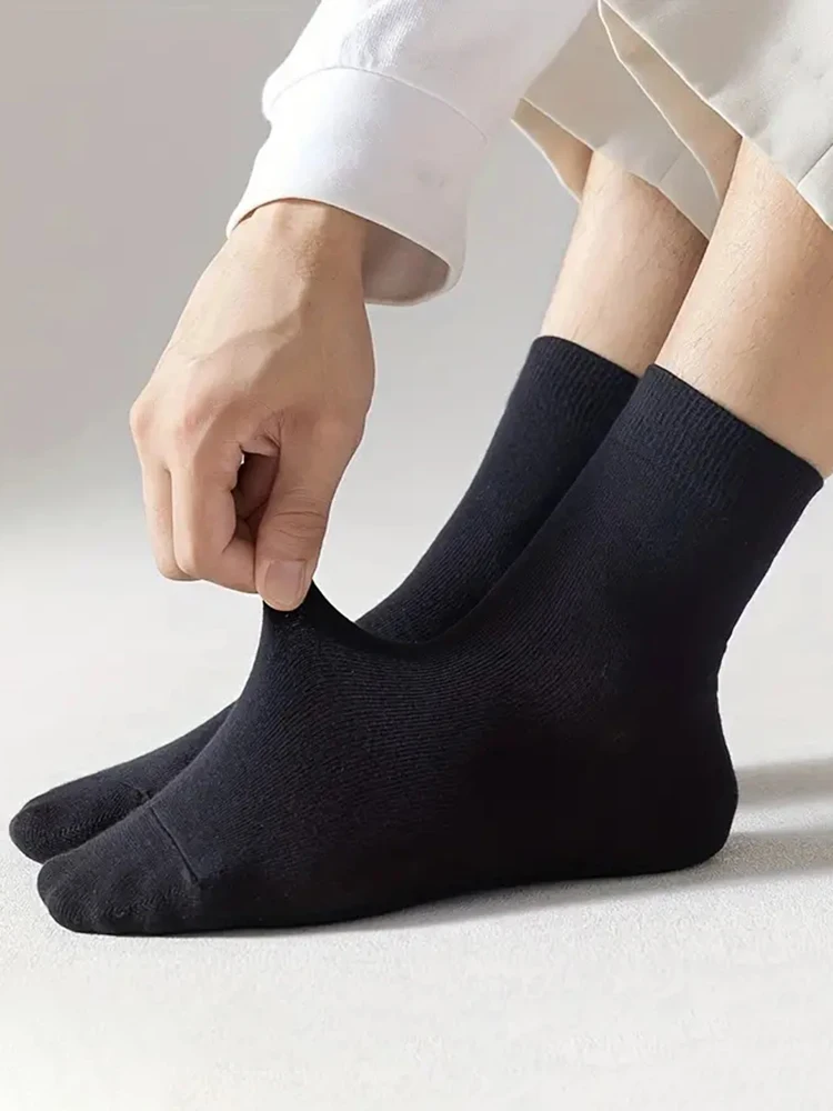 6 Pairs Solid Color Men\'s Mid Length Socks Fashion Comfortable Autumn Classic Black Business Sock High-quality Men\'s Short Socks