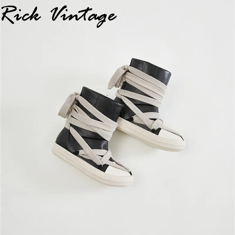 Rick Vintage Women and Men High-top Knight Boots Thick ShoeLace Casual Shoes Unisex Pentagram Motorcycle Boots Comfort Sneakers