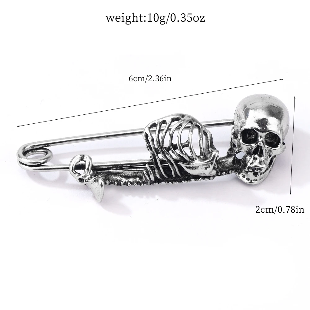 Vintage Halloween Skeleton Brooch Creative Punk Style Retro Skull Pin Clothing Accessories Spooky Gothic Skull Badge Lapel Pins