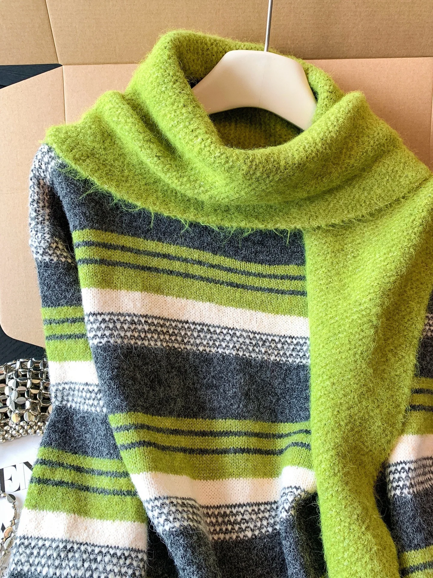 een Conjunto de suéter de punto a rayas para mujer, cálido, coreano, Laid-ba, Retro, Combo de dos piezas, suave, largo, Sve Crew Ne