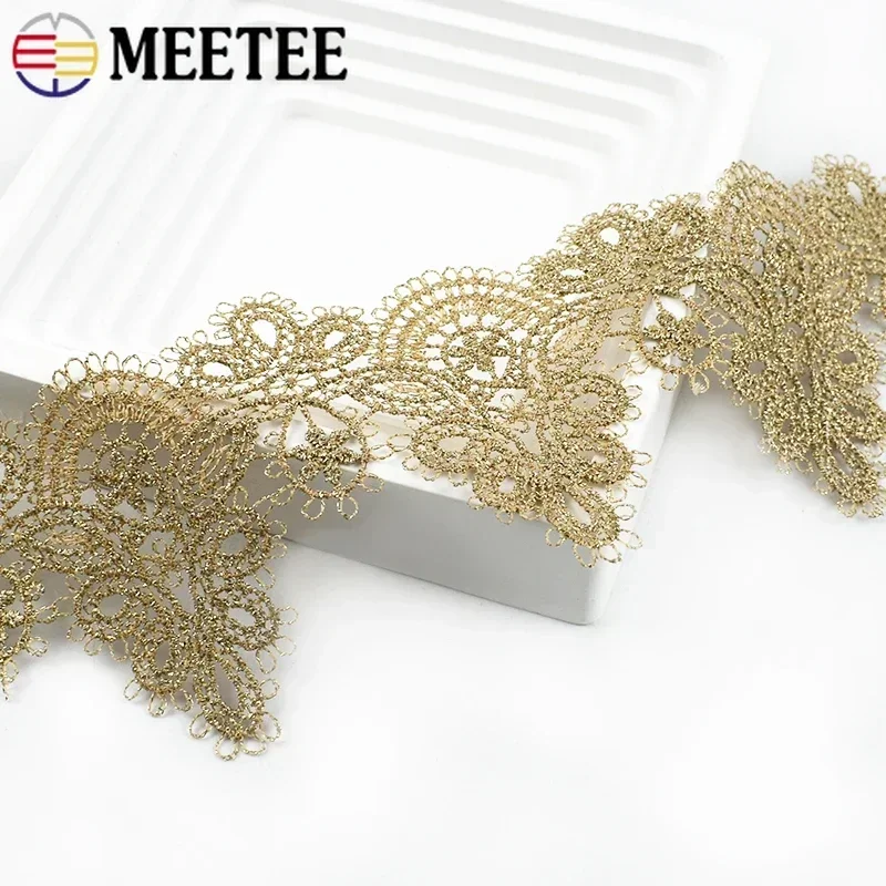 

2-10Yards Meetee 5.8cm Embroidery Lace Trim Fabric Gold Line Fringe Laces for Wedding Dress Decor Ribbon DIY Sewing Accessories