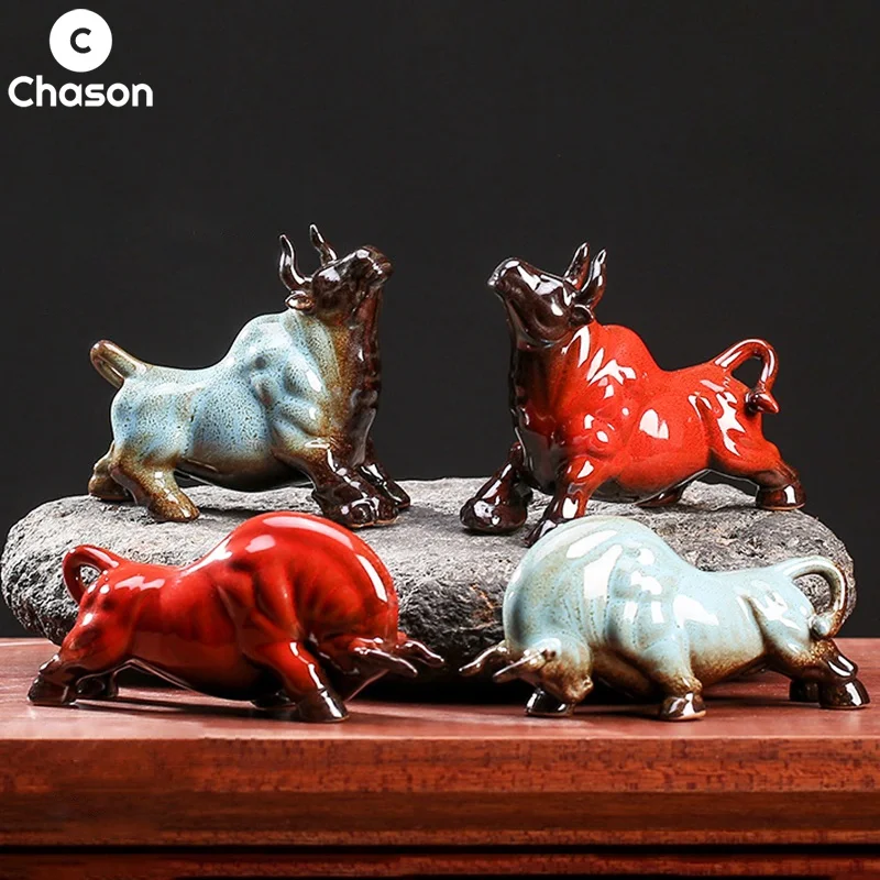 Lucky Ceramics Abstract Bull Ox Cattle Cow Buffalo Figurines Sculpture Statue Table Desk Zen Ornaments Home Decor Decoration