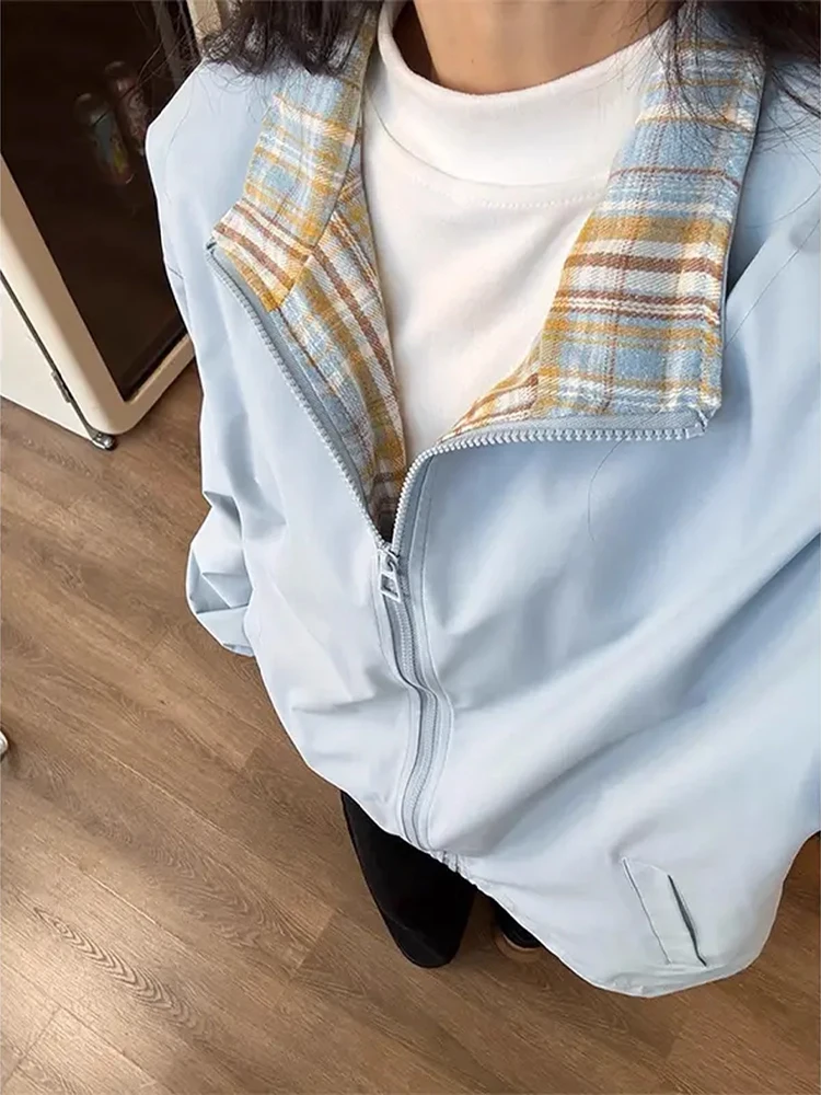 Męska kurtka baseballowa Cleanfit w kratę, jesienna, z wywijanym kołnierzem, w stylu amerykańskim retro, dla par, odzież wierzchnia, dopasowany krój, patchwork, Yout...