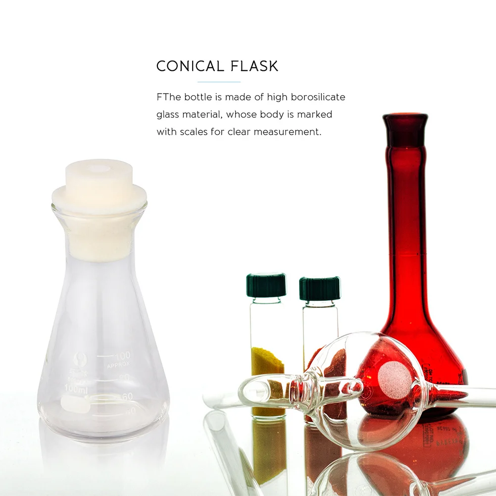 

2Pcs Laboratory Glass Flasks High Temperature Resistance Conical Flask Cork Stopper School Experiment Chemistry Supplies 100Ml