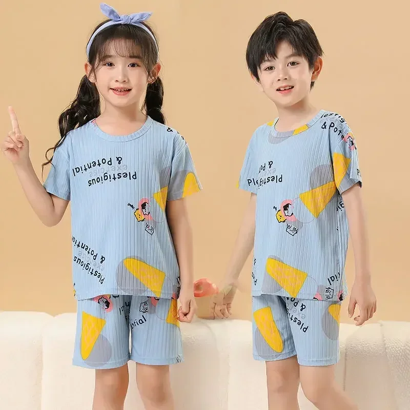 Teens Pajamas Short Sleeve Silk Cotton Pyjamas Big Kids Clothes Sets Children Boys Sleepwear Pajamas For Girls 4 6 7 9 15 Years