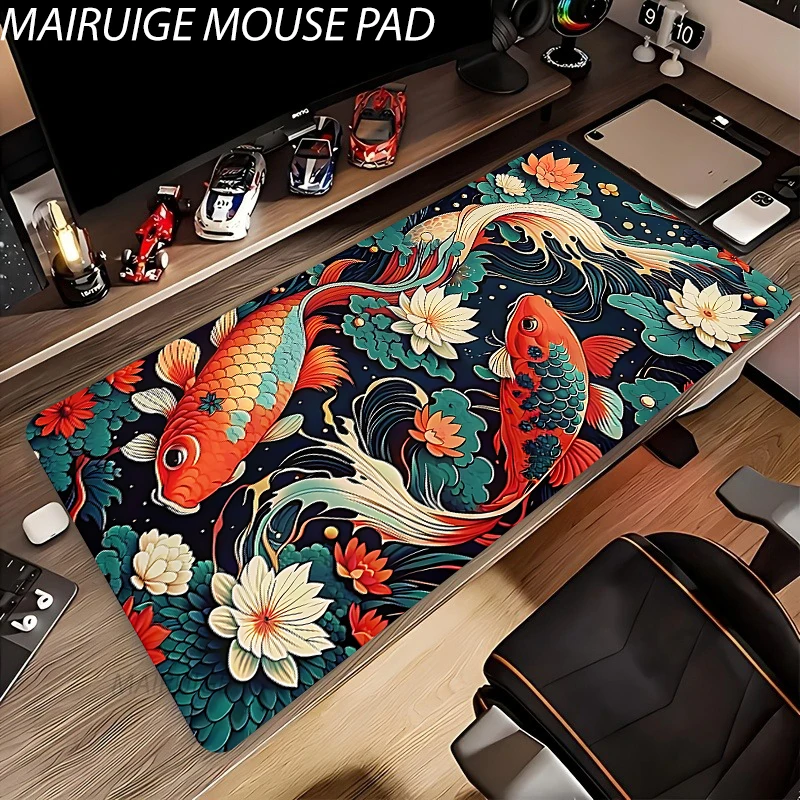

Koi Carp Lotus Mouse Pad New Large Computer Office Game Table Mats XXL Rubber Anti-slip Gaming Keyboard Mousepads Long Desk Pads