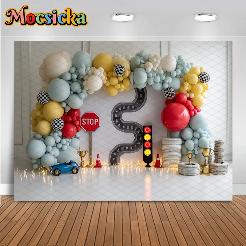 Mocsicka Photography Backgrounds Wedding Birthday Party Racing Car Pattern Decors Child Baby Shower Photo Backdrop Studio Banner
