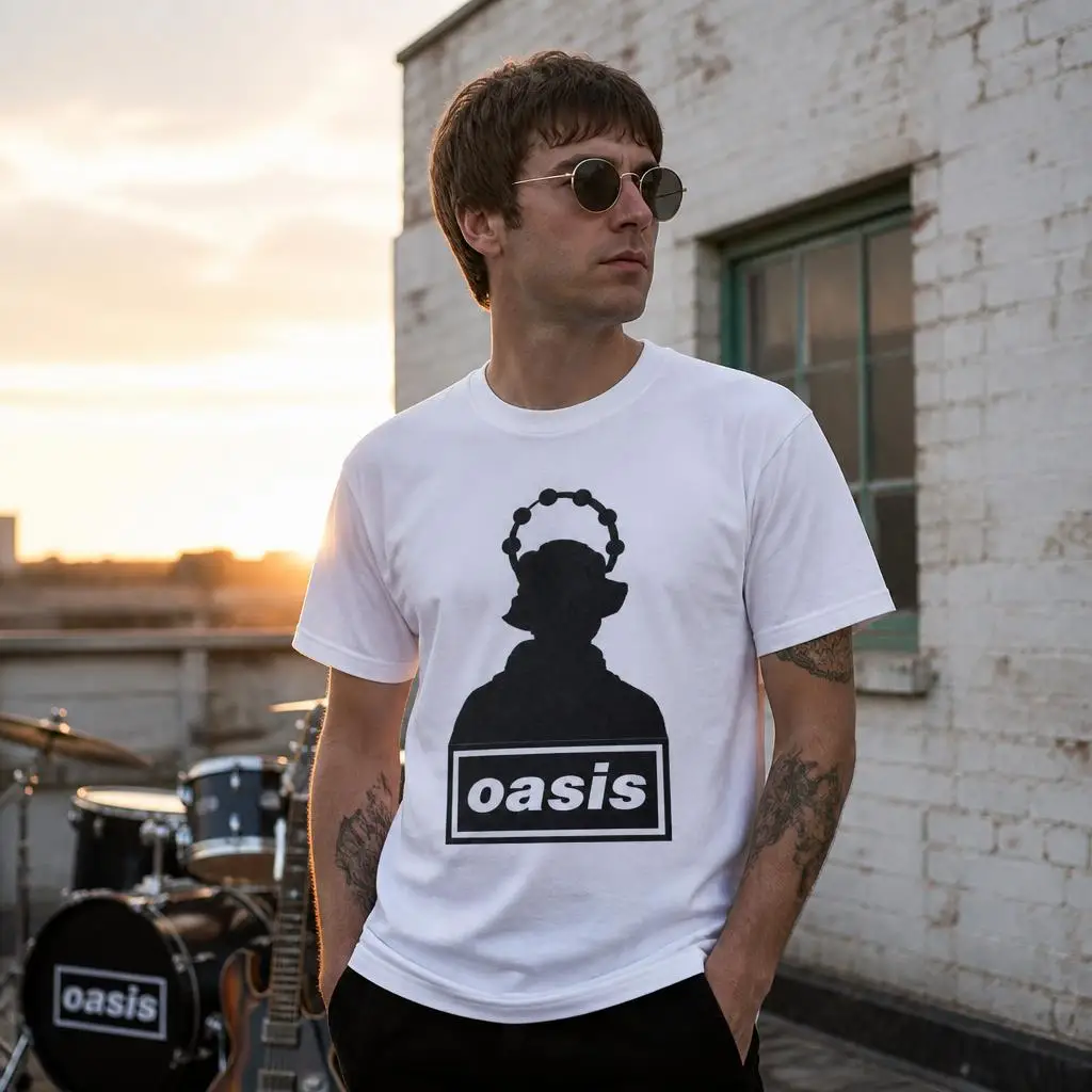 O-Oasis Liam Gallagher Tambourine Shadow Herren-T-Shirt, 100 % Baumwolle, lustiges T-Shirt mit kurzen Ärmeln, Geschenk-T-Shirts. – Detail 2