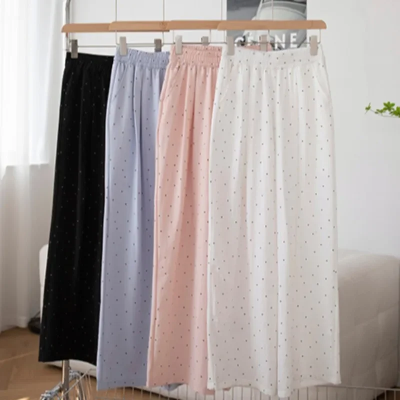 البولكا نقطة السراويل النسائية عارضة أزياء كل مباراة مرونة عالية الخصر الكورية نمط رياضي فضفاض مستقيم السراويل الجمالية يوميا