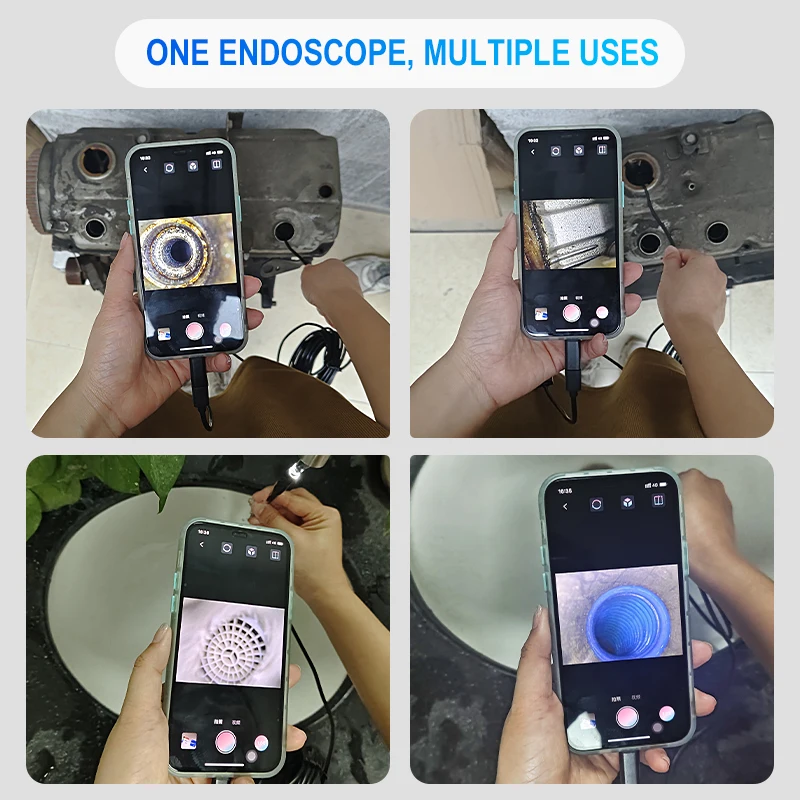 TYPE-C Endoscope Direct Connect with IPhone Android Phones HD1080P 8MM 5.5MM 2IN1Pipe Inspection Borescope Camera Waterproof LED