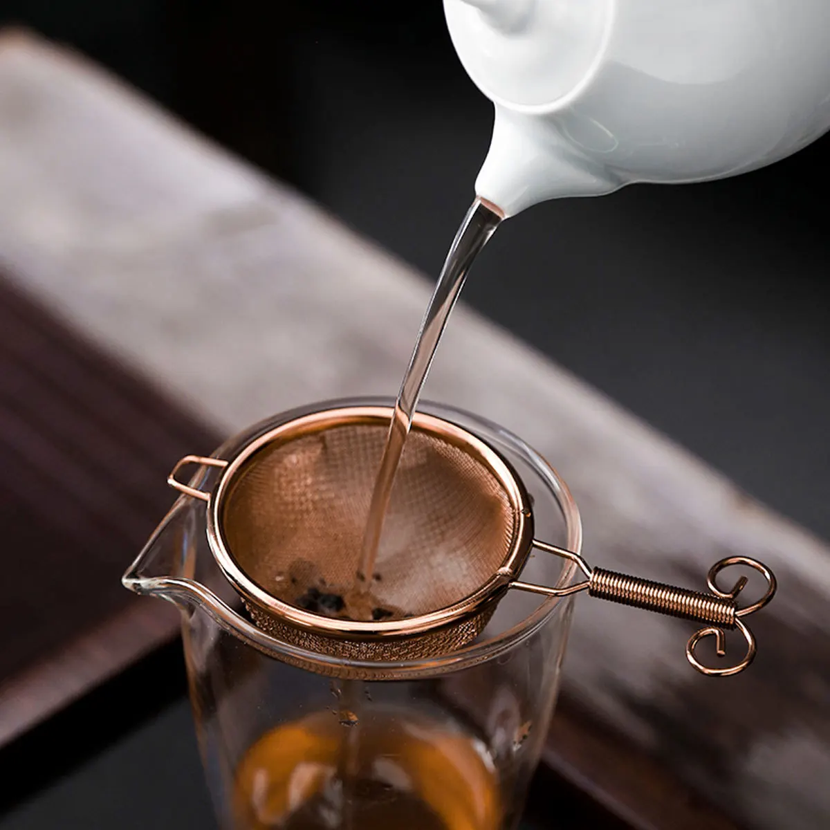 

Stainless Steel Tea Strainer Rose Golden Fine Mesh Tea Infuser Practical Easy to Clean Handle for Teapot and Mug Loose Leaf