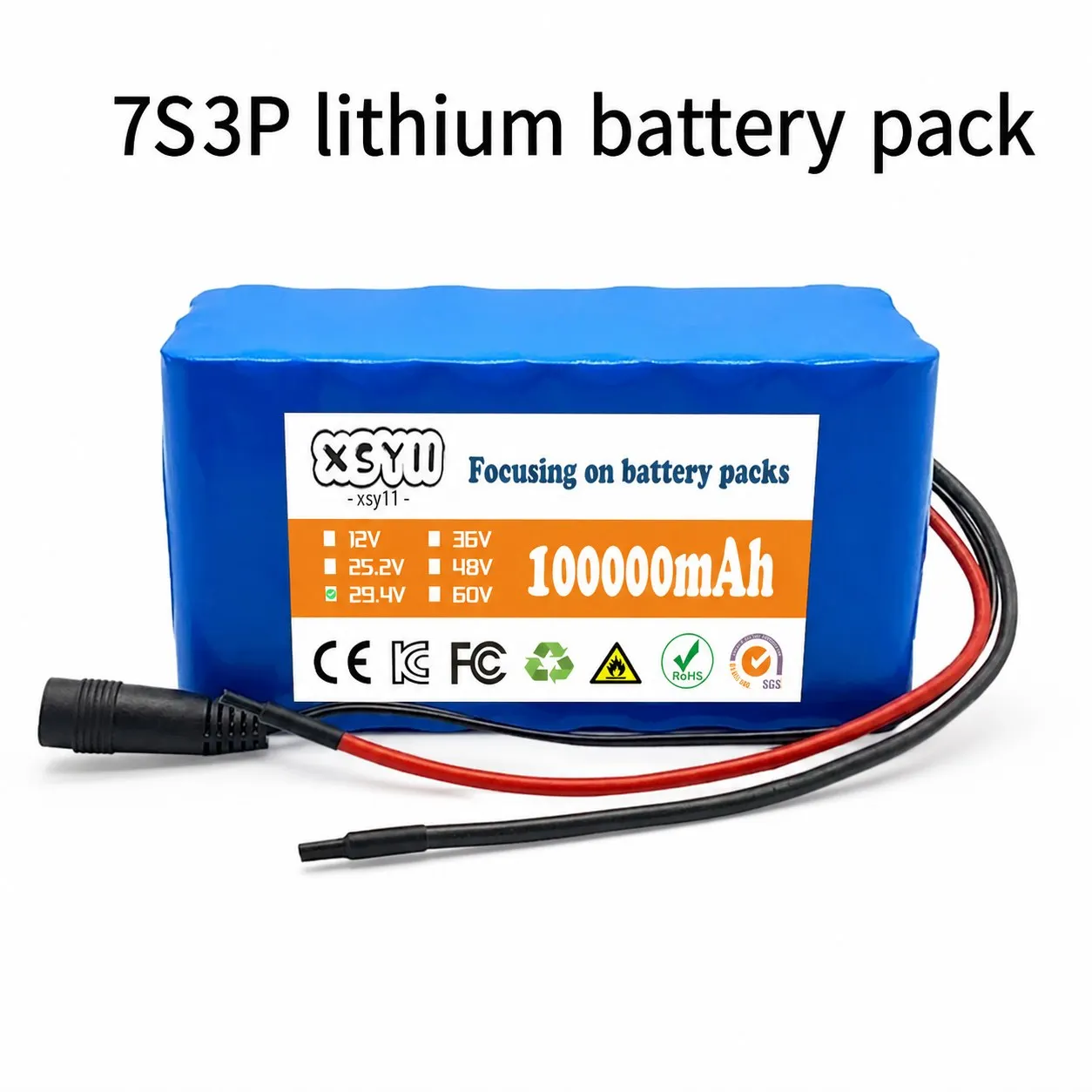 24V 7S3P 100000mAh Li-Ion Battery Pack for Electric Scooter E Bike Repair Blue Soft Pack With DC XT60 Connector Options