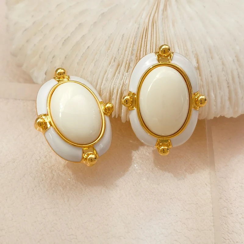 Retro Jewelry Elegant Temperament Green Resin Earrings For Women Gift Vintage Style Big Oval Ear Accessores