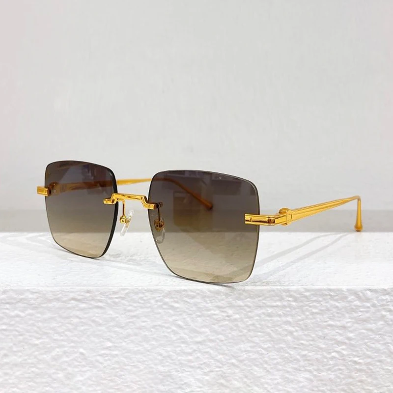 

Light Luxury Gold Rimless Sunglasses Men Shades CT0403 High Street Square Sun Glasses Male Super Light Titanium Solar Glasse