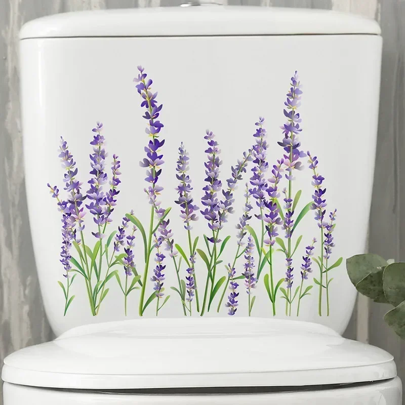 Plants Flowers Lavender Wall Stickers Toilet Wall Stickers Background Wall Decorations Bathroom Wall Stickers Self-adhesive